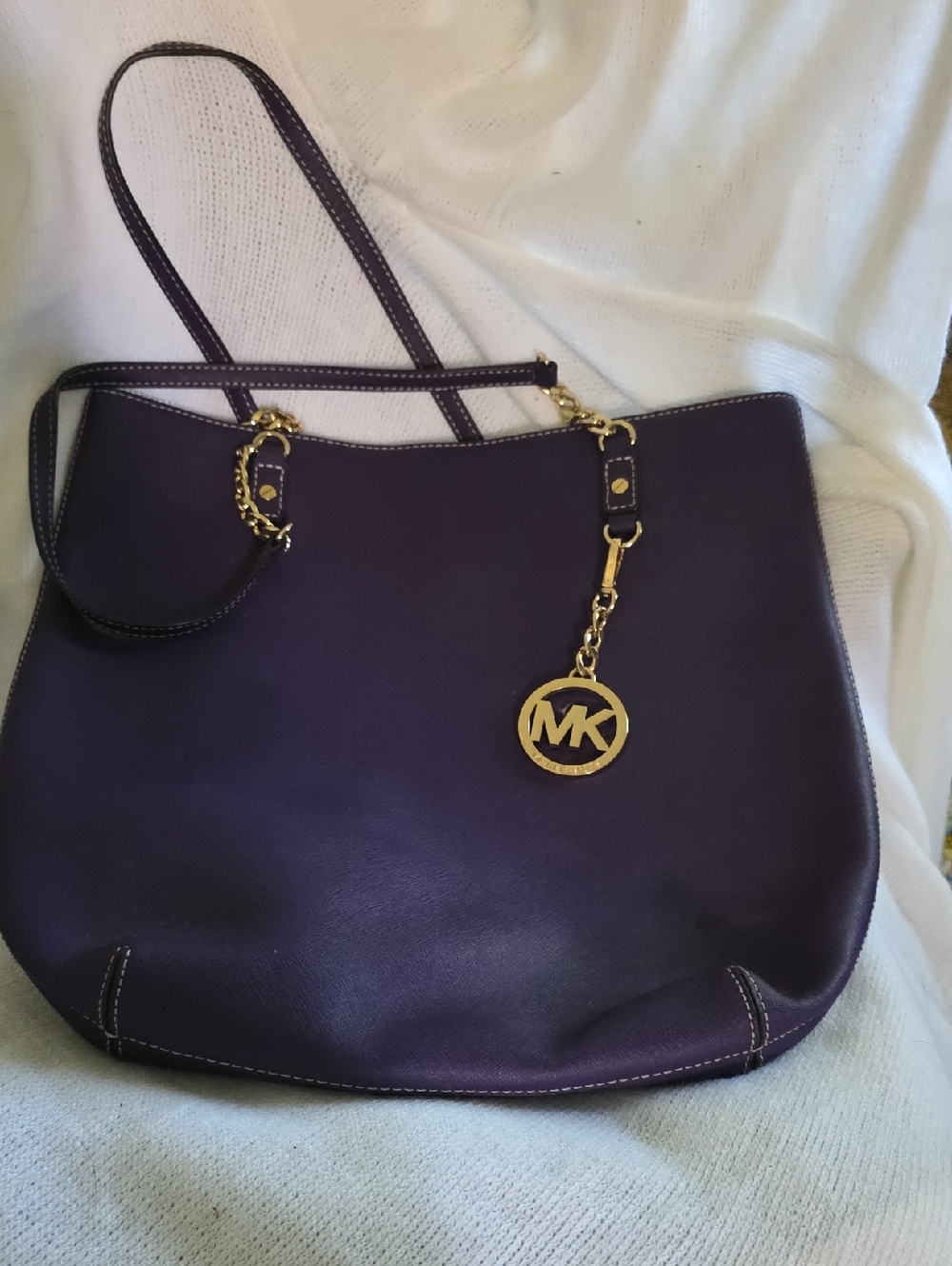 Michael Kors Deep Purple Leather Shoulder Bag with Gold Charm